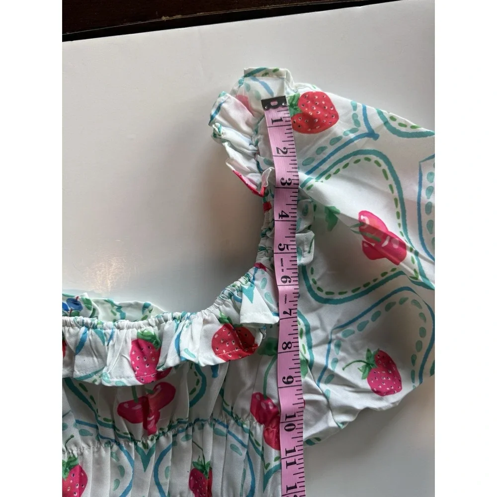 Us Together Fruit Print Maxi Dress Smocked Tiered Cherry Strawberry Blueberry Lg - Picture 14 of 15